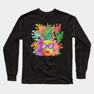 tropical pineapple art Long Sleeve T-Shirt